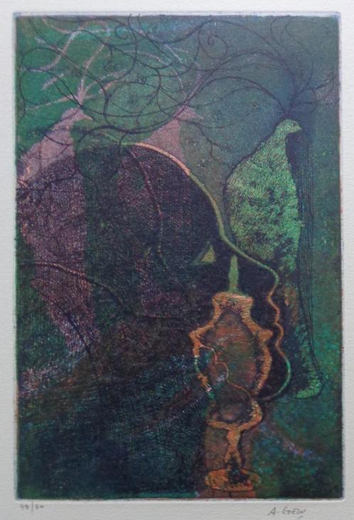 ANDRE GOEZU / SPHINGE / KLEURETS-AQUATINT / 56x38cm / SIG, Antiek en Kunst, Kunst | Litho's en Zeefdrukken, Ophalen of Verzenden