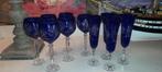 6 wijnglazen + 4. champagnefluit in kobaltblauw kristal., Ophalen of Verzenden, Nieuw, Kristal, Glas of Glazen