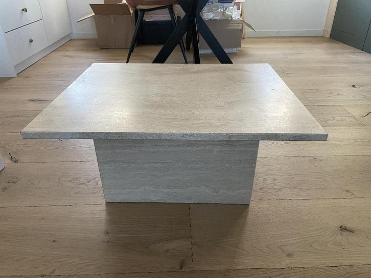 Prachtige beige Rechthoekige salontafel travertin - 2 delig, Maison & Meubles, Tables | Tables de salon, Comme neuf, Moins de 50 cm