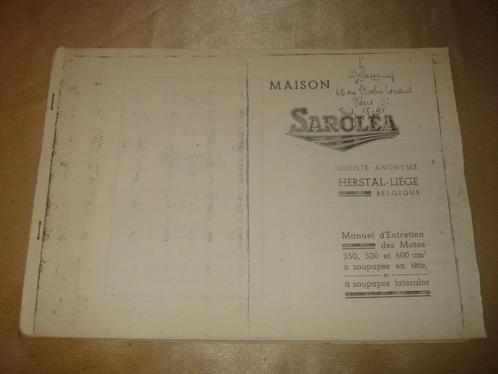 SAROLEA Ancien Manuel Entretien Pour Motos 350, 500 & 600 cc, Auto diversen, Handleidingen en Instructieboekjes, Ophalen of Verzenden