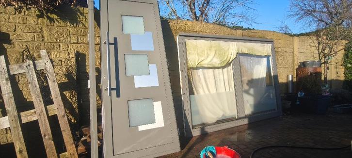 voordeur en bijpassend raam Aluminium, Doe-het-zelf en Bouw, Deuren en Vliegenramen, Gebruikt, Buitendeur, 215 cm of meer, 80 tot 100 cm