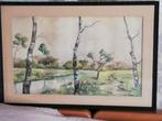 * N. De Pondt; aquarel: Berken op de oever, Antiek en Kunst, Ophalen of Verzenden