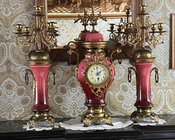 3-delig schouwgarnituur porselein  Mantel clock Empire Style