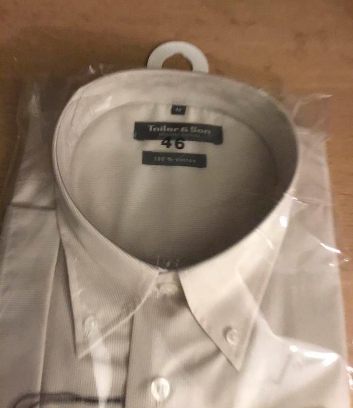 TAILOR & SON, Fijn gestreept hemd, NIEUW, maat 46, Kleding | Heren, Grote Maten, Nieuw, Overhemd, Beige, Ophalen of Verzenden