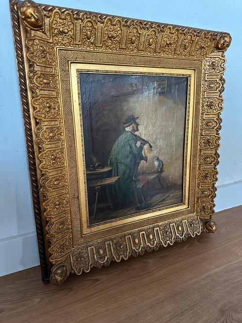 Origineel 19e eeuws tafereel - olieverf op doek, Antiek en Kunst, Kunst | Schilderijen | Klassiek, Ophalen