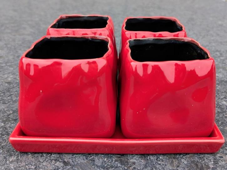 keramieken schaal met 4 potjes, Tuin en Terras, Bloempotten, Zo goed als nieuw, Binnen, Balkon, Minder dan 40 cm, Minder dan 25 cm