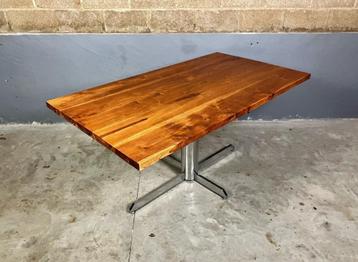 Vintage industrieel tafel chroom massief acacia Knoll Eames