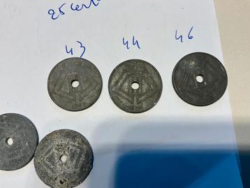 25  centimes munten  uit 1943 , 1944 . 1946 beschikbaar voor biedingen