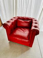 Echt lederen fauteuil type chesterfield, Huis en Inrichting, Fauteuils, Ophalen, Zo goed als nieuw