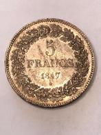 Munt zilver België 5 FR Leop I jaartal 1847 topkwaliteit !!!, Argent, Enlèvement ou Envoi, Monnaie en vrac, Argent
