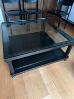 Grote zwarte salontafel met glas, 50 tot 100 cm, Minder dan 50 cm, Eikenhout, Gebruikt
