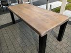 Terrastafel eik: 200 x 80 cm met 4 metalen steunen, Tuin en Terras, Ophalen, Hout