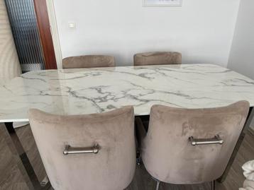 Table marbre 1.80m + 4 chaises anti tache, Maison & Meubles, Tables | Tables de salon, Enlèvement ou Envoi