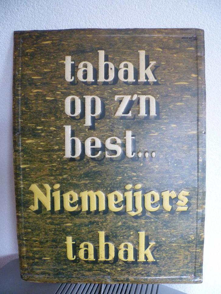 RECLAMEBORD"NIEMEIJERS TABAK OP ZIJN BEST"JAREN50/60, Verzamelen, Merken en Reclamevoorwerpen, Gebruikt, Reclamebord, Ophalen of Verzenden