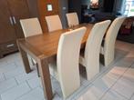 6 eetkamerstoelen - ecru leer, Huis en Inrichting, Ophalen, Overige kleuren, Zo goed als nieuw, Modern