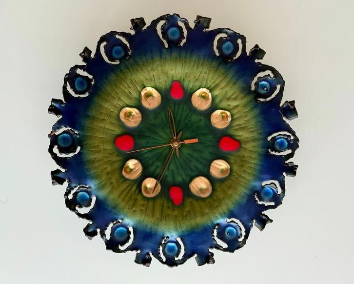 Wandklok Jaren '60 Laurana Rame D'arte / Brutalisme, Antiek en Kunst, Antiek | Klokken, Ophalen of Verzenden