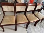 Lot de 4 chaises vintage en bois massif et velours beige, Ophalen, Bruin, Zo goed als nieuw, Vier