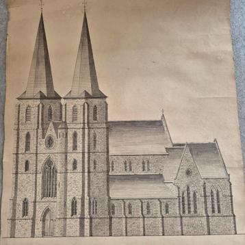 Pentekening Armand Janssens, Decanale kerk O.L.V Deinze beschikbaar voor biedingen