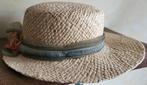 Strohoed voor dames, lint en tule bloem *** VINTAGE ***, 55 cm (S, 6⅞ inch) of minder, Hoed, Ophalen of Verzenden, Zo goed als nieuw