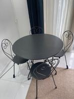Stalen ronde tuintafel + 4 stoelen in goede staat antraciet, Tuin en Terras, Ophalen, Zo goed als nieuw