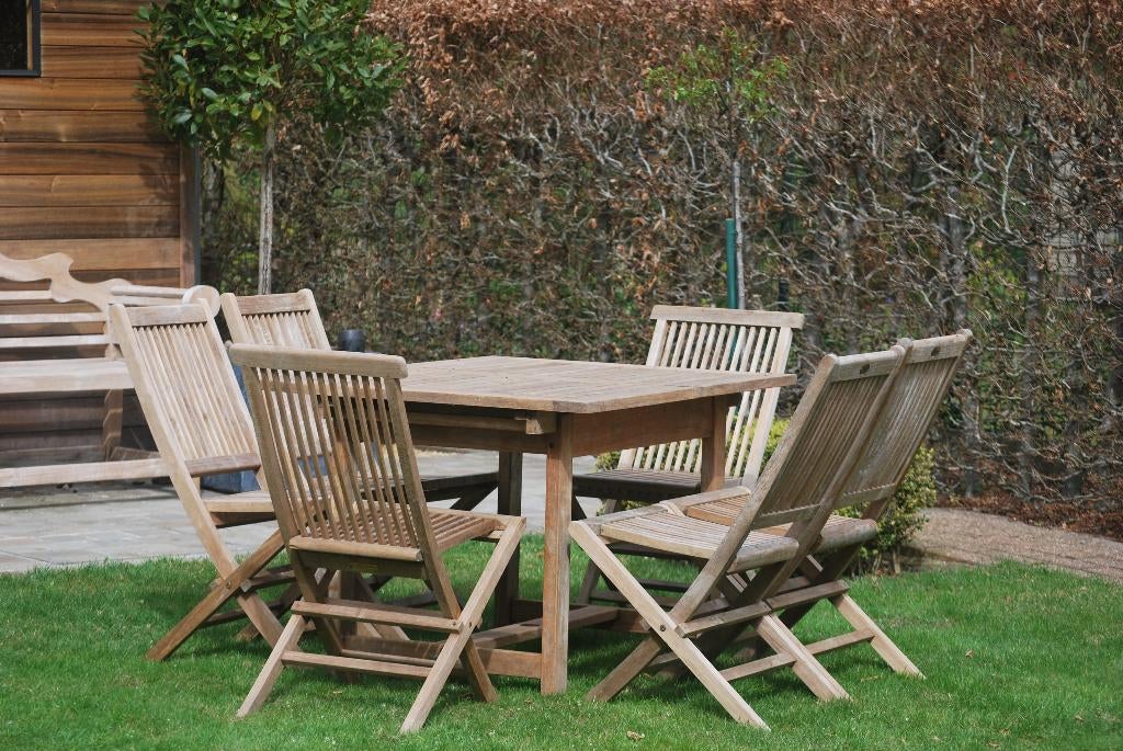 tuinset teak uitschuifbaar en met zes stoelen opplooibaar, Ophalen, 6 zitplaatsen, Teakhout, Bijzettafel