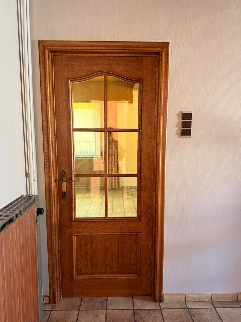 Binnendeur met kader Merandi met vensters 2 bescikbaar, Ophalen, Zo goed als nieuw, Binnendeur