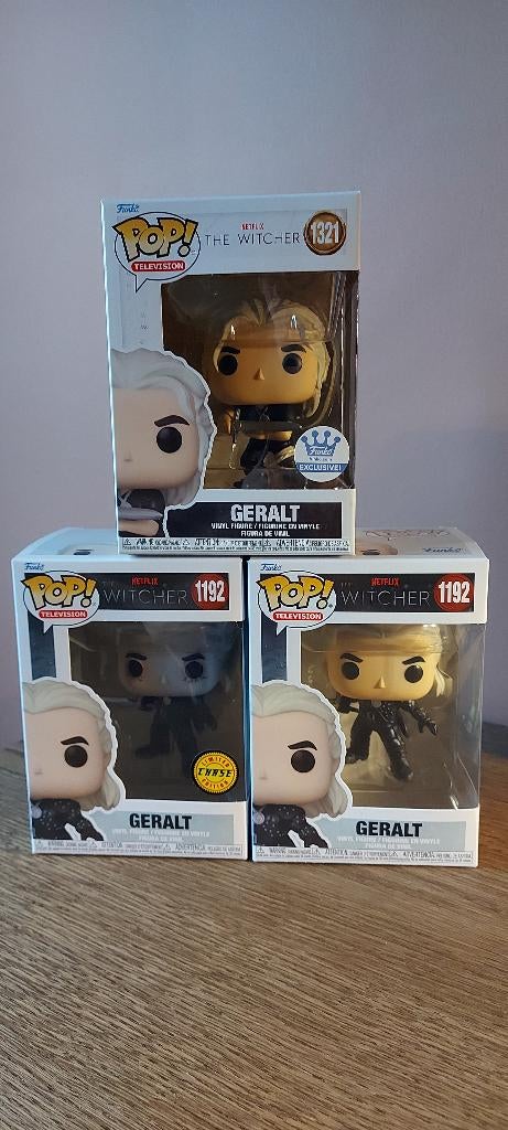 3 Funko Pop The Witcher Geralt 1321,1192 + 1192 Chase, Ophalen of Verzenden, Gebruikt
