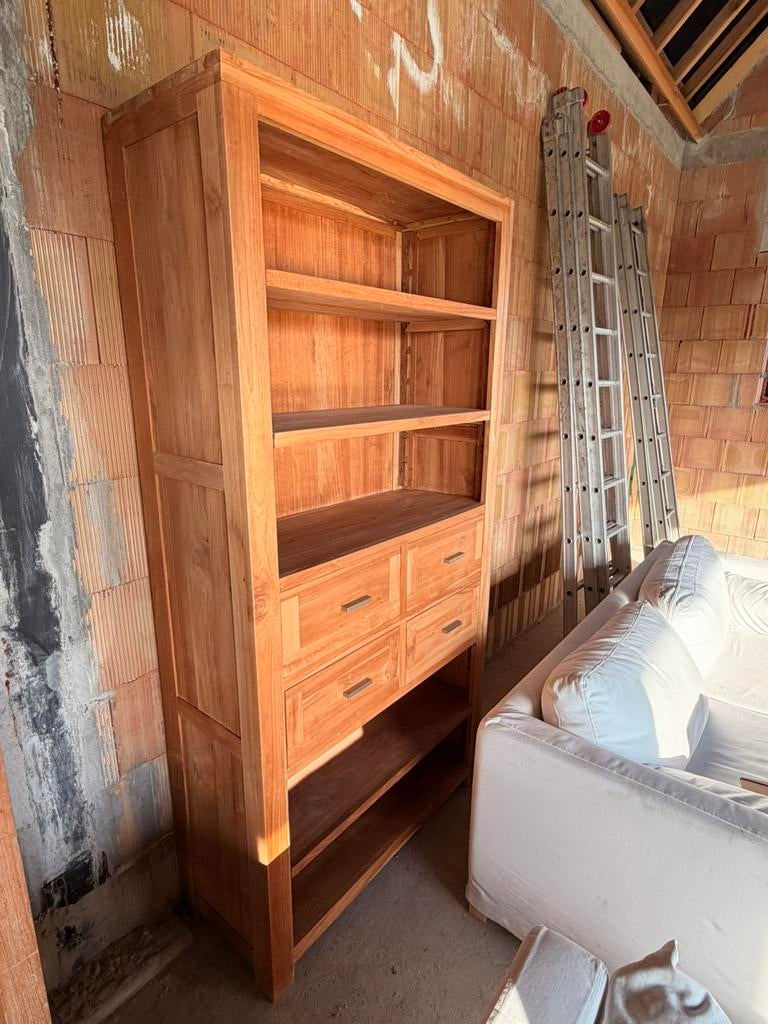 Vitrinekast teak 200x100x40cm, Teck, 25 à 50 cm, Comme neuf, Avec tablette(s)