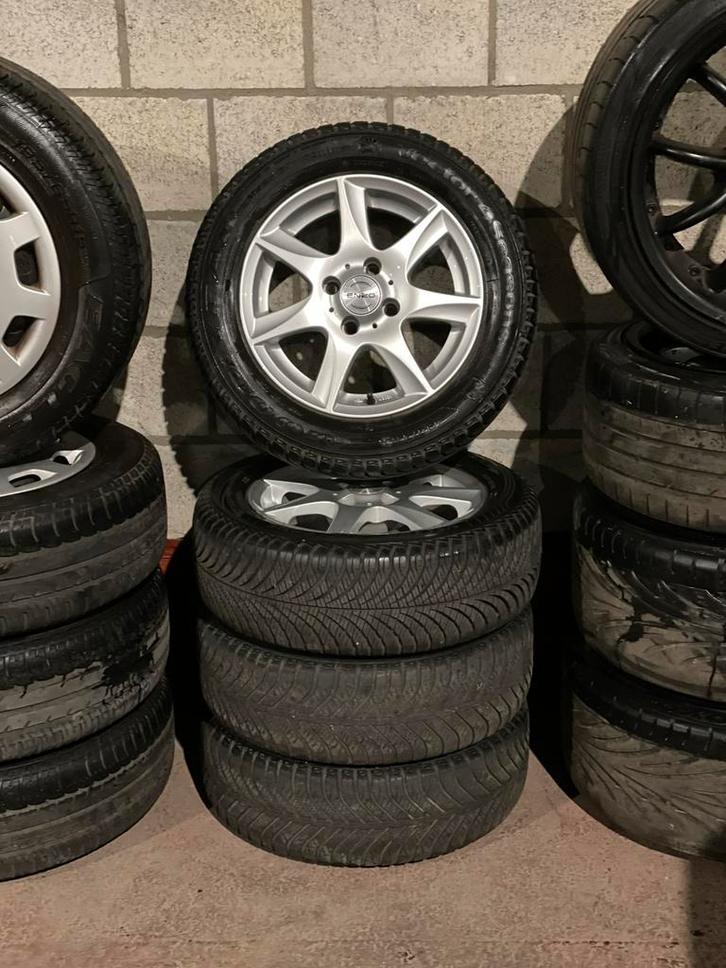 Enzo lichtmetalen velgen 14 inch 4X100 met 4 seizoensbanden, Auto-onderdelen, Banden en Velgen, Banden en Velgen, All Season, 14 inch