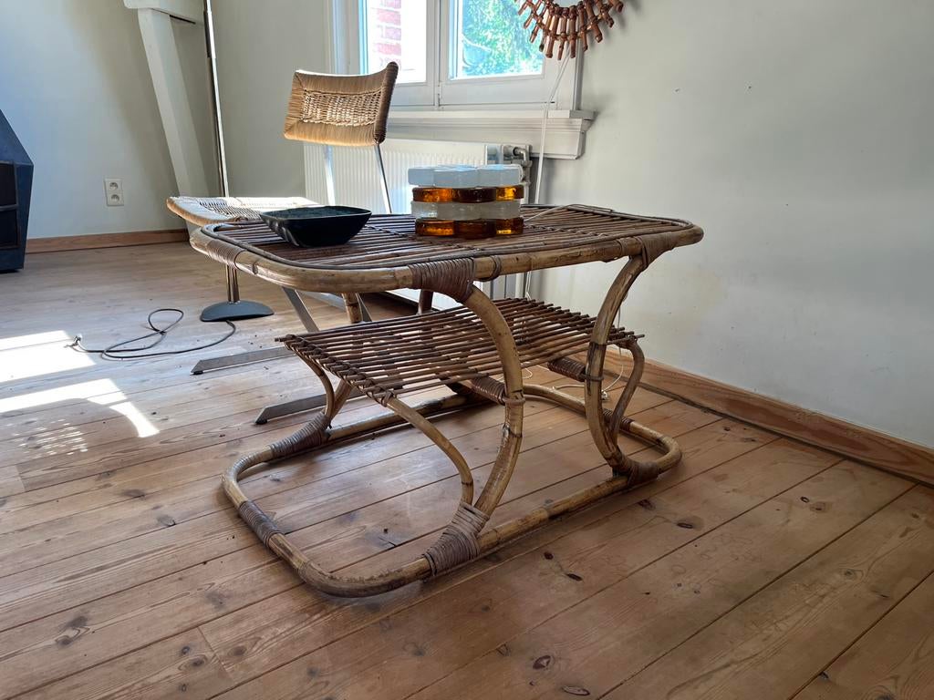 Bamboo / rotan salontafel Tito Agnoli, Ophalen, Gebruikt