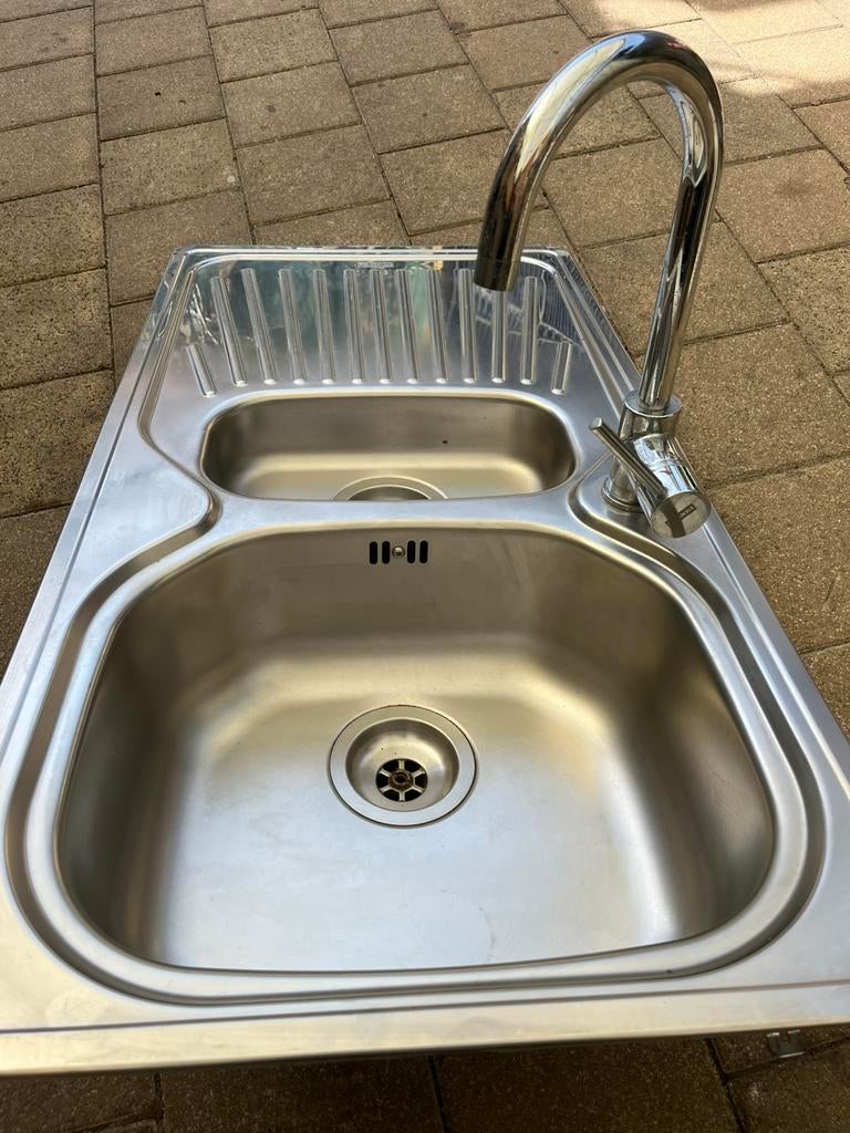 Keuken spoelbak inox met kraan, Huis en Inrichting, Keuken | Keukenelementen, Ophalen, Zo goed als nieuw