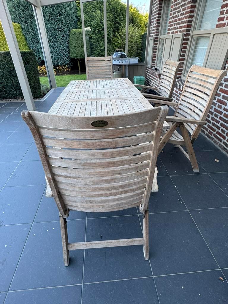 Teak tuinset compleet, Ophalen, 4 zitplaatsen, Gebruikt, Teakhout