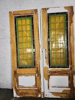 Antieke dubbele deur met gekleurd glas, Doe-het-zelf en Bouw, Deuren en Vliegenramen, Ophalen, Glas