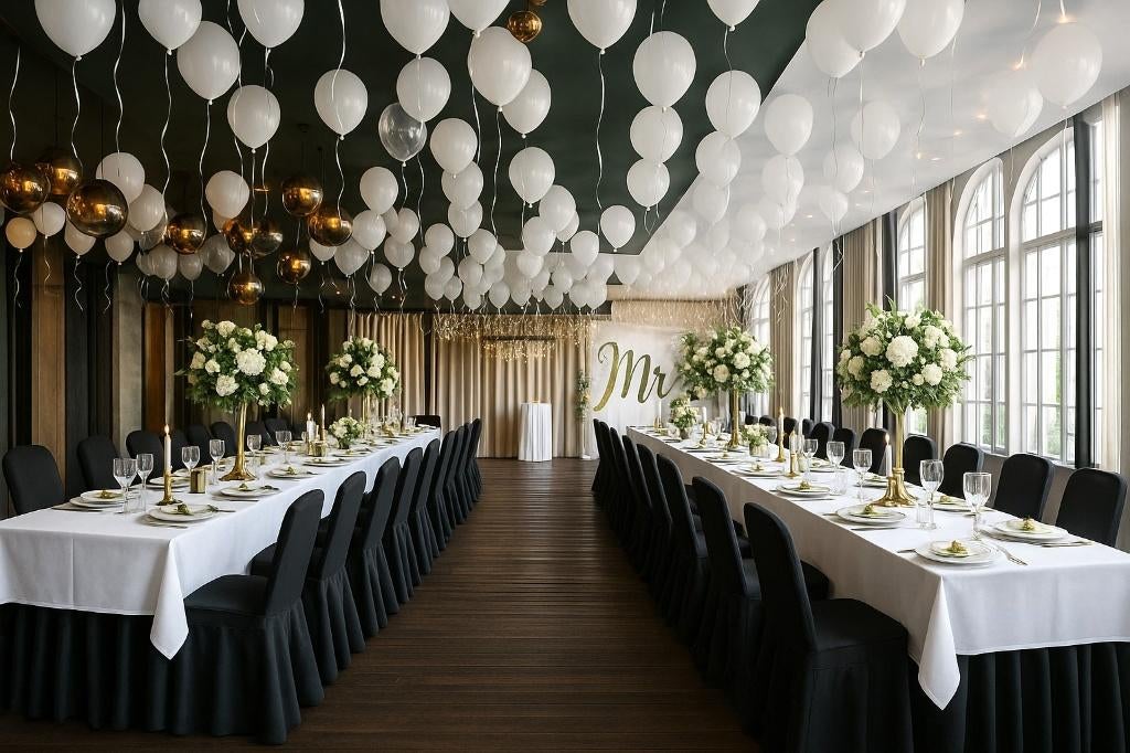 Stoelhoezen huren - Zwart stretch - Feestdecoratie, Ophalen, Zo goed als nieuw