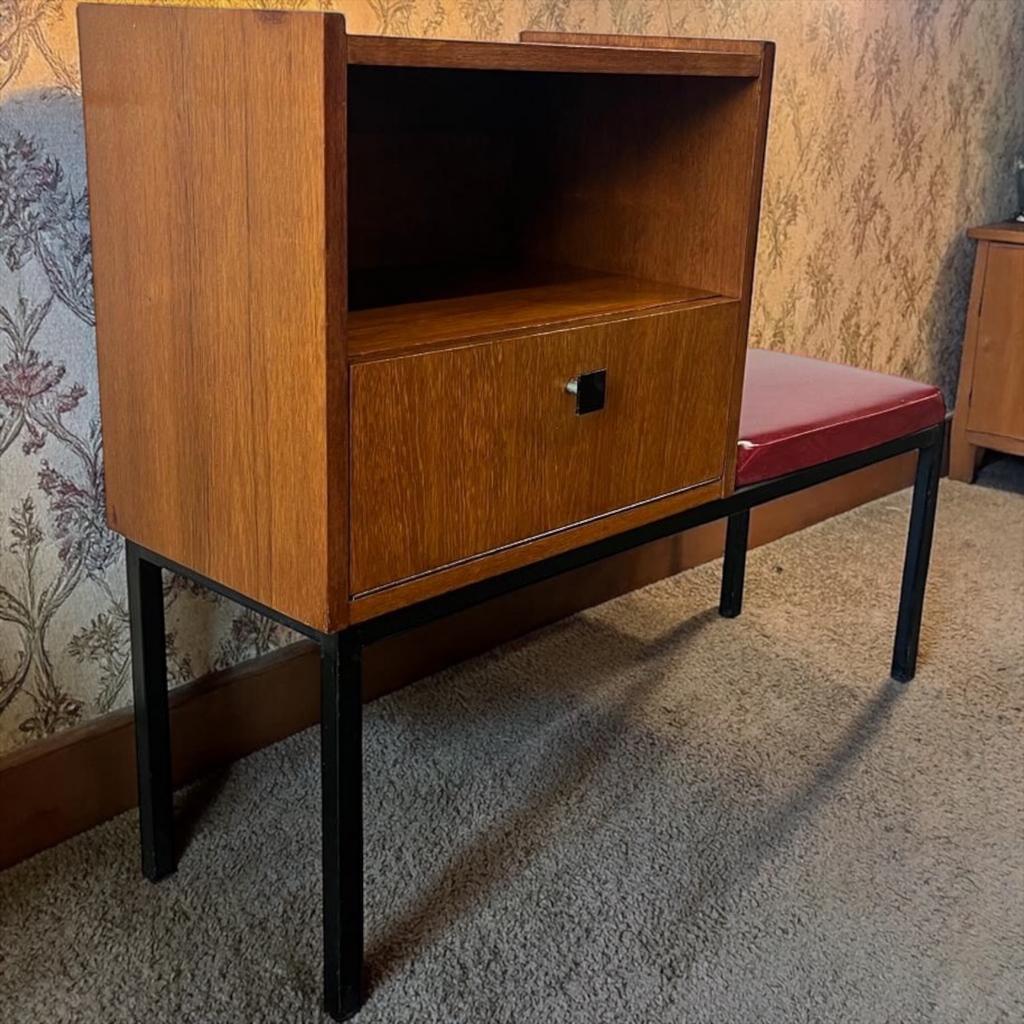 bancvintage en bois marron/banc téléphonique/table d'appoint, Enlèvement ou Envoi, Utilisé