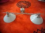 Applique double ajustable inox et verre blanc, Ophalen, Gebruikt, 50 tot 75 cm, Glas