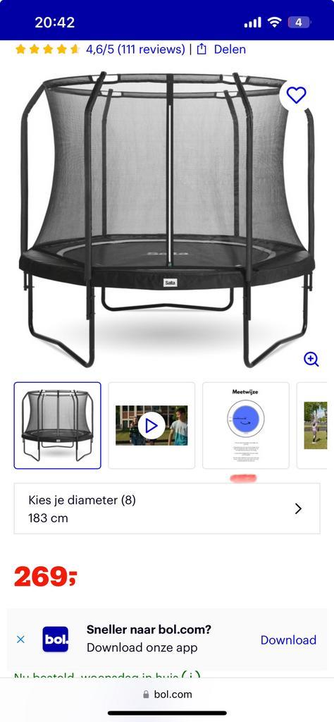 Topmerk: Salta trampoline  183 cm, Kinderen en Baby's, Speelgoed | Buiten | Trampolines, Zo goed als nieuw, Ophalen of Verzenden