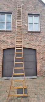 Houten ladder 9 meter lang in 2 delen 36 treden, Ladder, Gebruikt, Ophalen of Verzenden, 4 meter of meer
