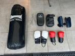 Bokszak, bokshandschoenen, beenbescherming, handen bokspads, Sport en Fitness, Vechtsporten en Zelfverdediging, Ophalen