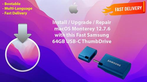 Installez macOS Monterey 12.7.6 via une Clé USB-C/3.1 64Go, Informatique & Logiciels, Systèmes d'exploitation, Neuf, MacOS, Envoi