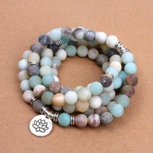 Amazoniet mala armband met Lotus bedel, Handtassen en Accessoires, Armbanden, Nieuw, Met bedels of kralen, Ophalen of Verzenden