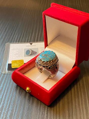 Chevalière (arabe) 925 - Turquoise et diamants naturels. beschikbaar voor biedingen