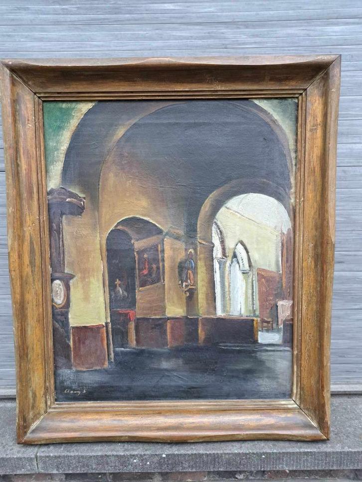 huile sur toile eglise st nicolas signe albert claeys, Antiek en Kunst, Kunst | Schilderijen | Klassiek, Ophalen of Verzenden