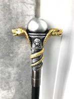 Wandelstok 2 gouden slangen op zilveren Bol schedel😎✨🤗👌, Diversen, Ophalen of Verzenden, Opvouwbaar, Zo goed als nieuw