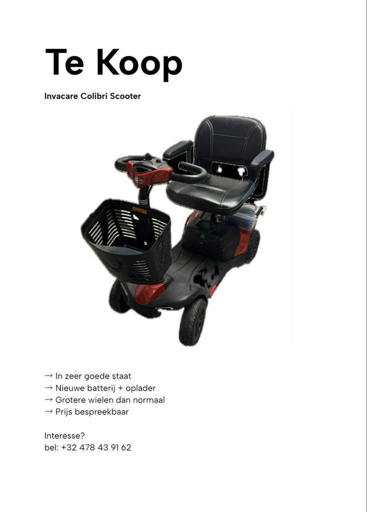 Invacare Colibri Scooter, Diversen, Brommobielen en Scootmobielen, Zo goed als nieuw, Invacare, Ophalen