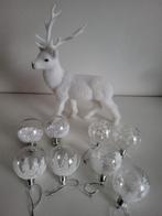 wit rendier + 8 onbreekbare kerstballen reindeer rudolph, Ophalen of Verzenden, Zo goed als nieuw