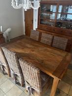Mooie teak tafel met 6 rieten stoelen, Ophalen, Gebruikt, 100 tot 150 cm, Teakhout