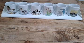 6 Vintage vogel mokken, Diet van Beek, groene Persil + rekje, Enlèvement ou Envoi