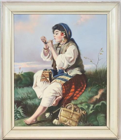 vintage schilderij ``Zigeunerin-meisje`` naar Mihaly SZOBONY, Antiek en Kunst, Kunst | Schilderijen | Klassiek, Ophalen of Verzenden