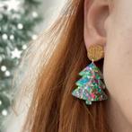Acryl glitter kerstboom oorbellen - Studs -  Kerstoorbellen, Vert, Autres matériaux, Envoi, Neuf